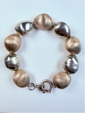 Avant Garde Large Pebble Nugget Polished & Matte Bead Sterling 950 Bracelet